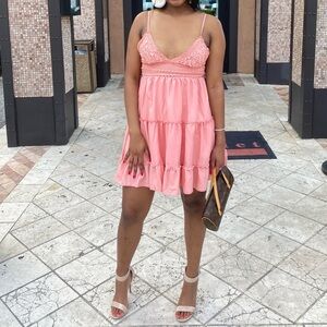 Pink Lace Tiered Dress